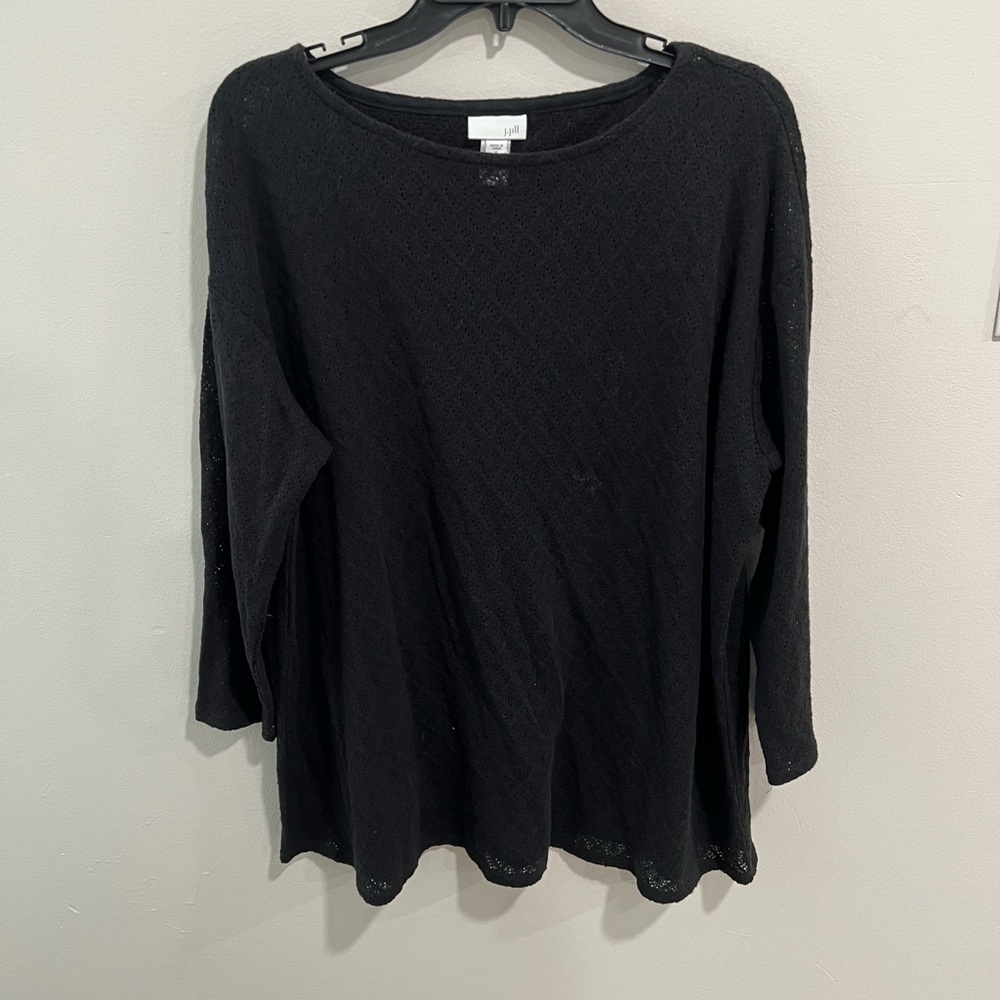 J Jill Open Knit Top Crossover Back 3/4 Sleeves Cotton Blend